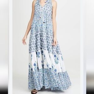 Chelsea And Theodore Blue White Floral Tiered Maxi Dress sz Xl